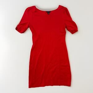 Banana Republic Red Knit Dress Puff Sleeve Bodycon Stretch Size Small